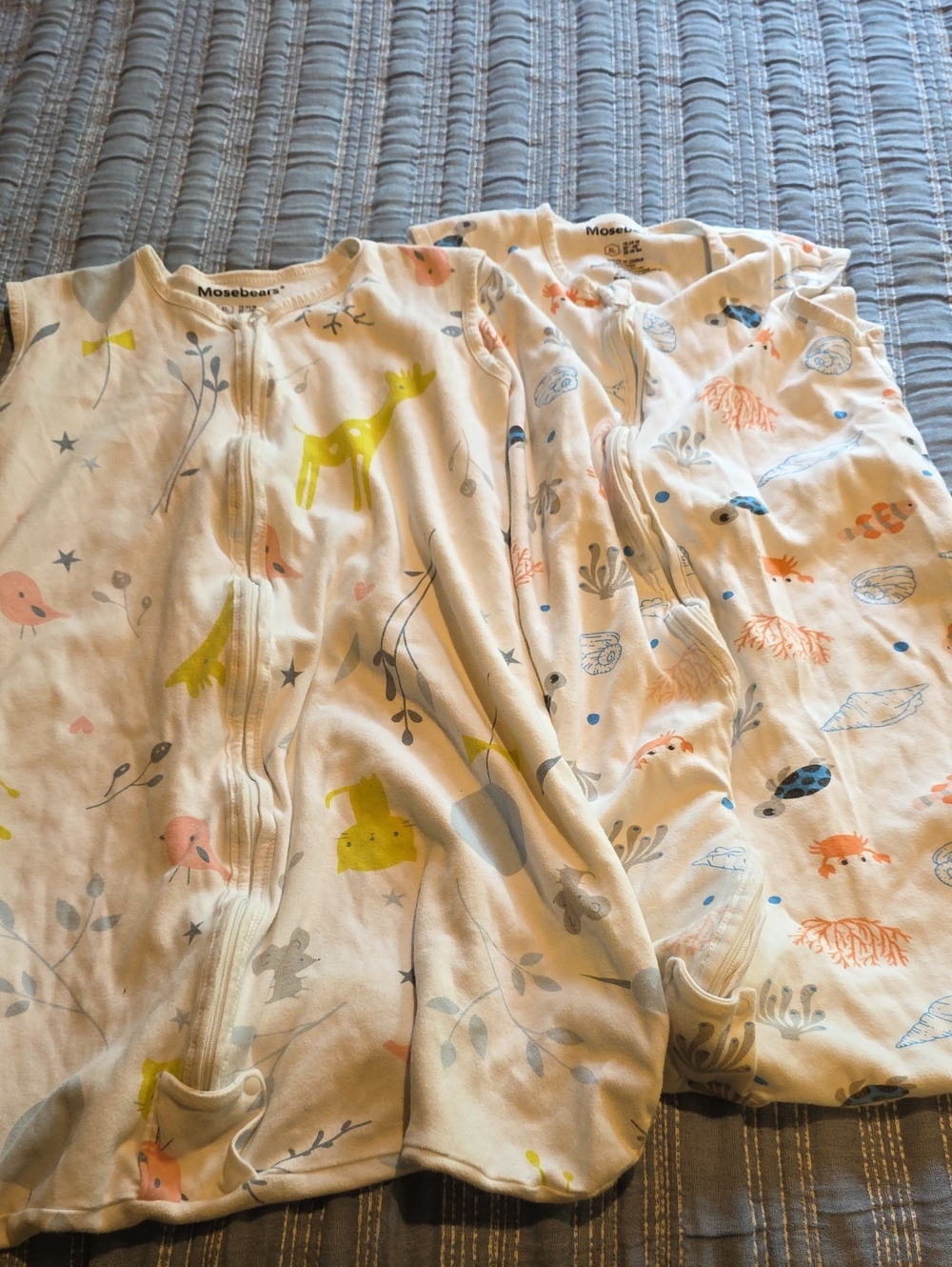 Mosebear Kids Zip-Front Sleep Sacks in Cream with Woodland & Ocean Prints